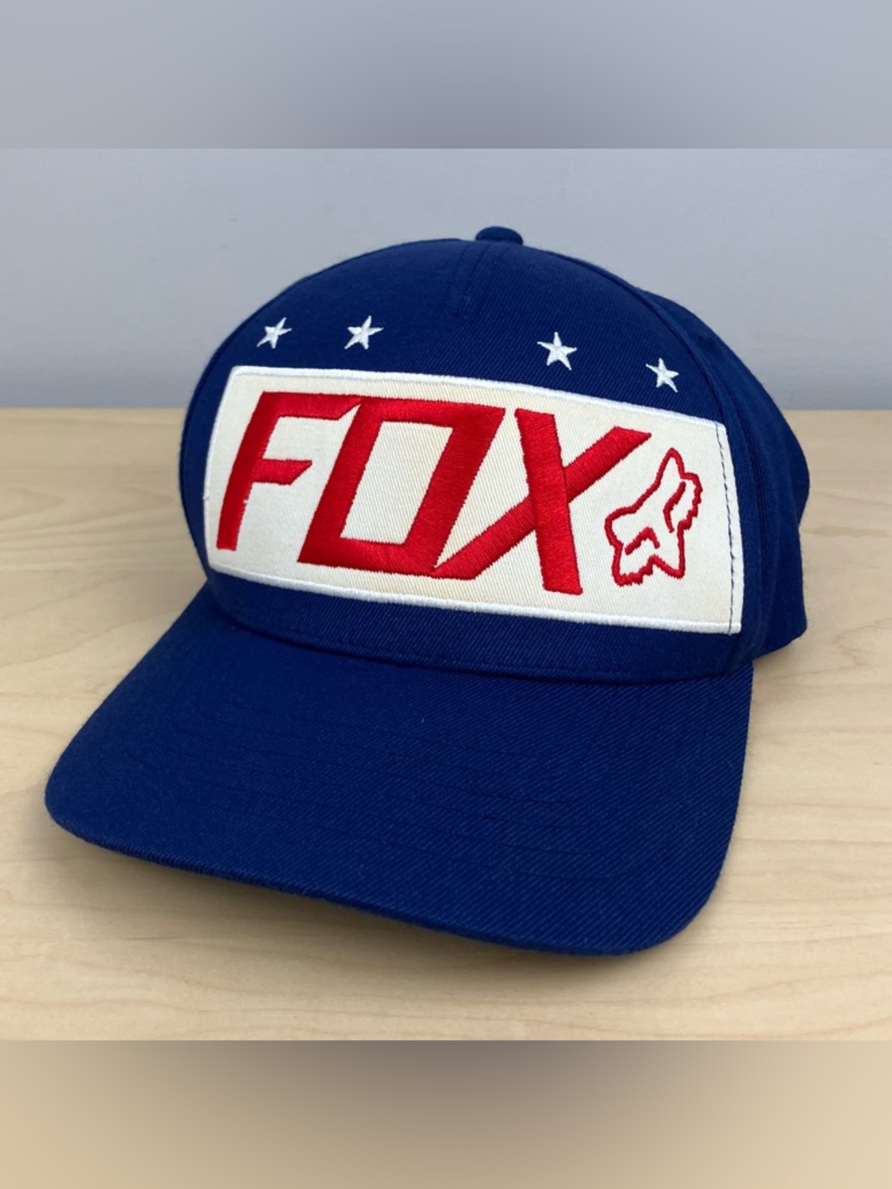 FOX Racing Flex Fit Fitted Hat Size L/XL Wool Blend Blue Embroidered Logo